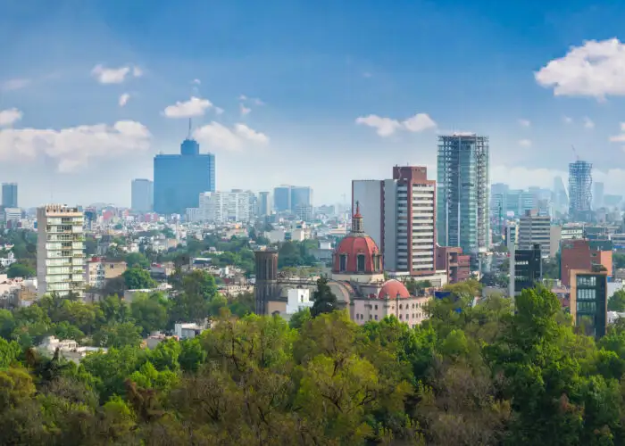Panorama of Mexico City skyline on clear day