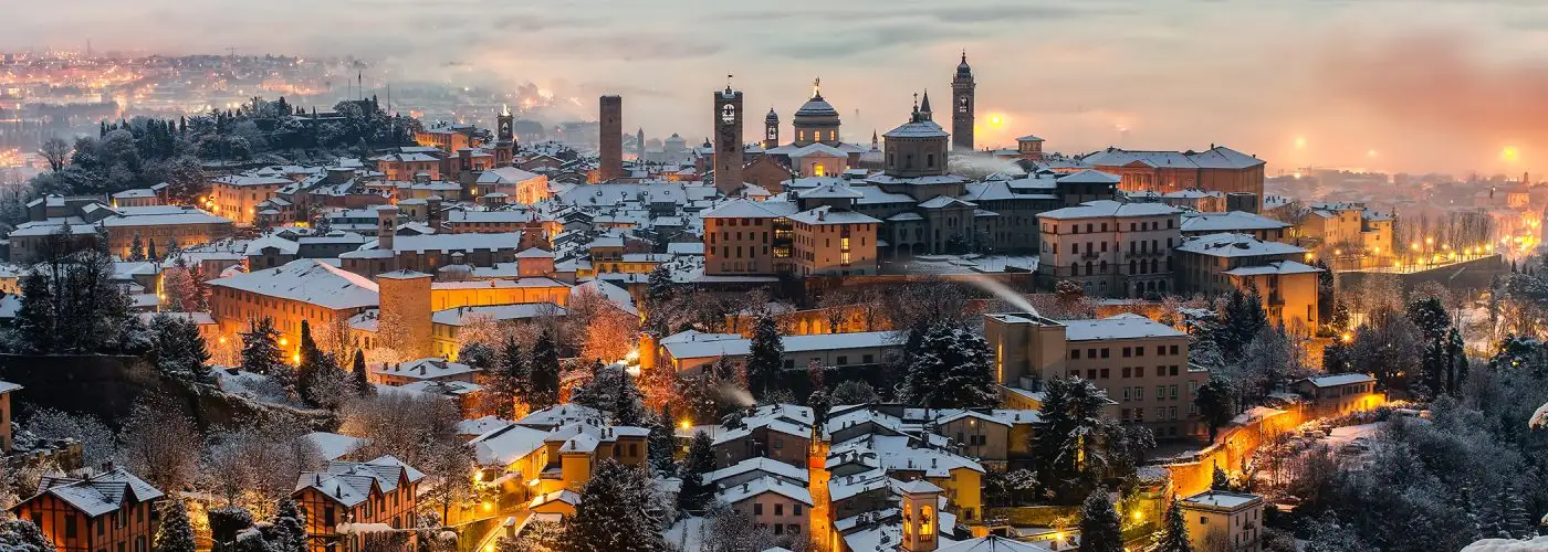 italian village in winter snow