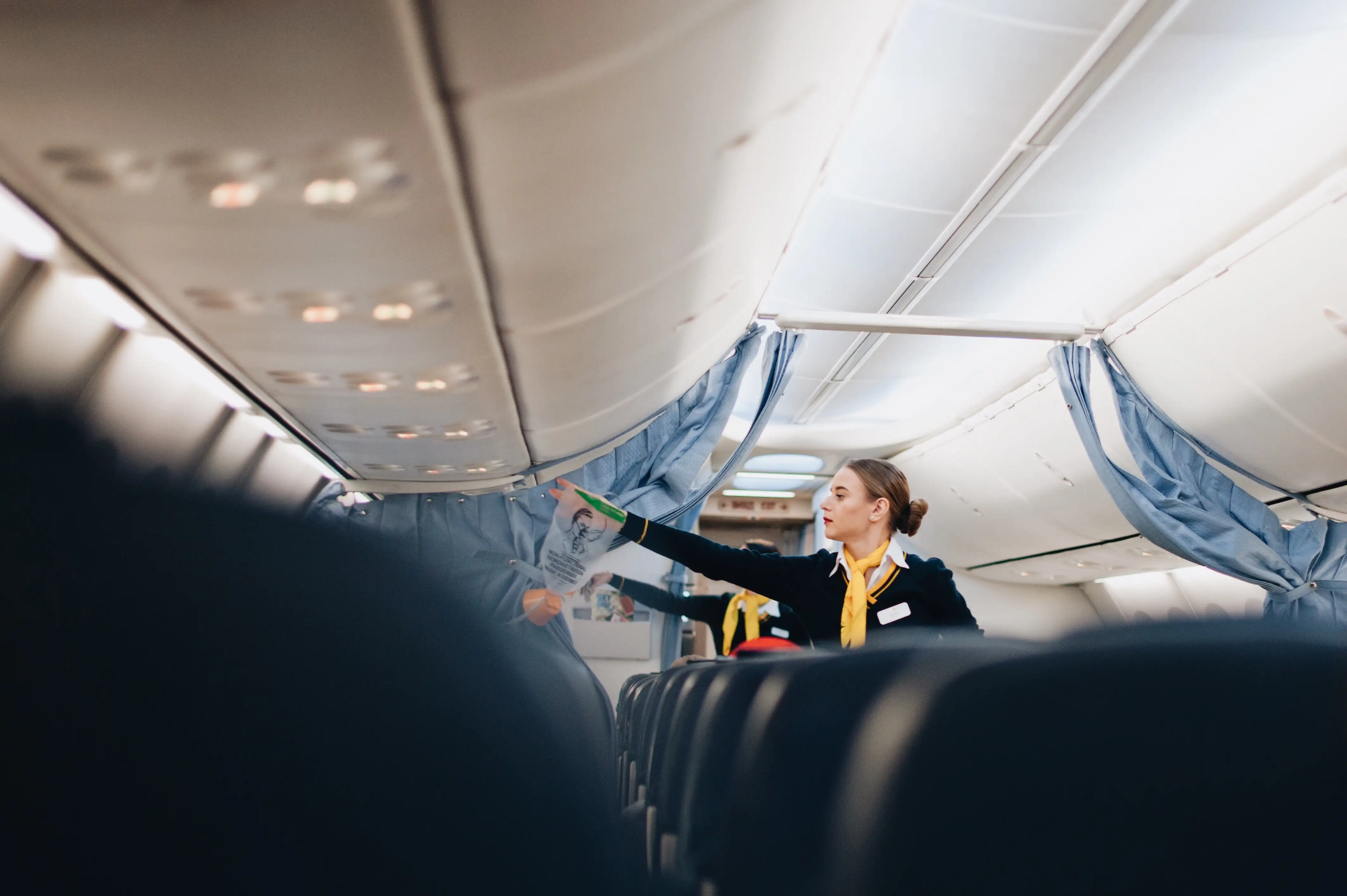 flight attendant on plane.