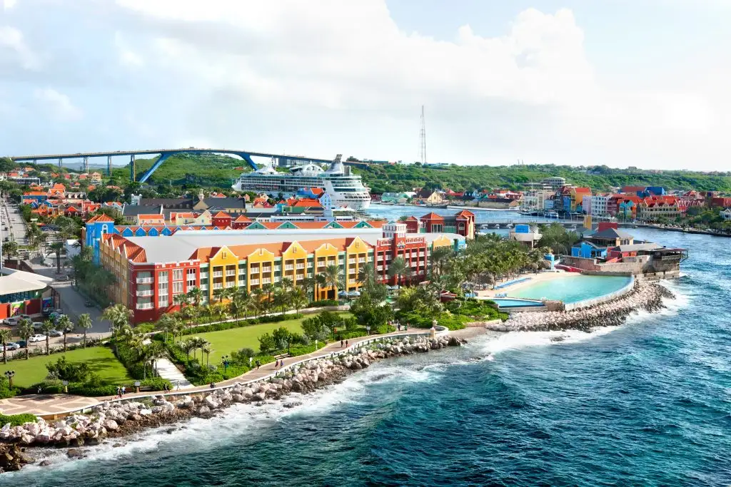 view of downtown curacao with cruise ship