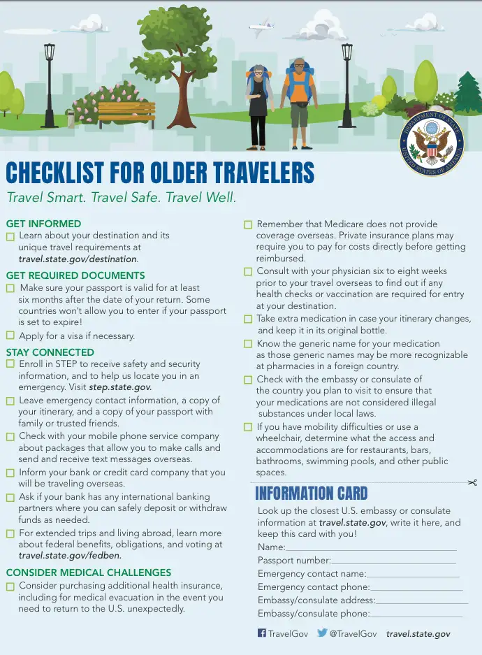 Checklist for older travelers