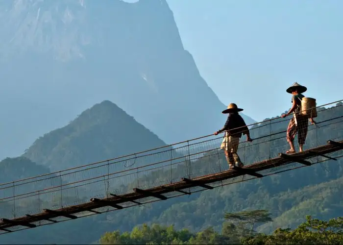 two people on suspension bridge