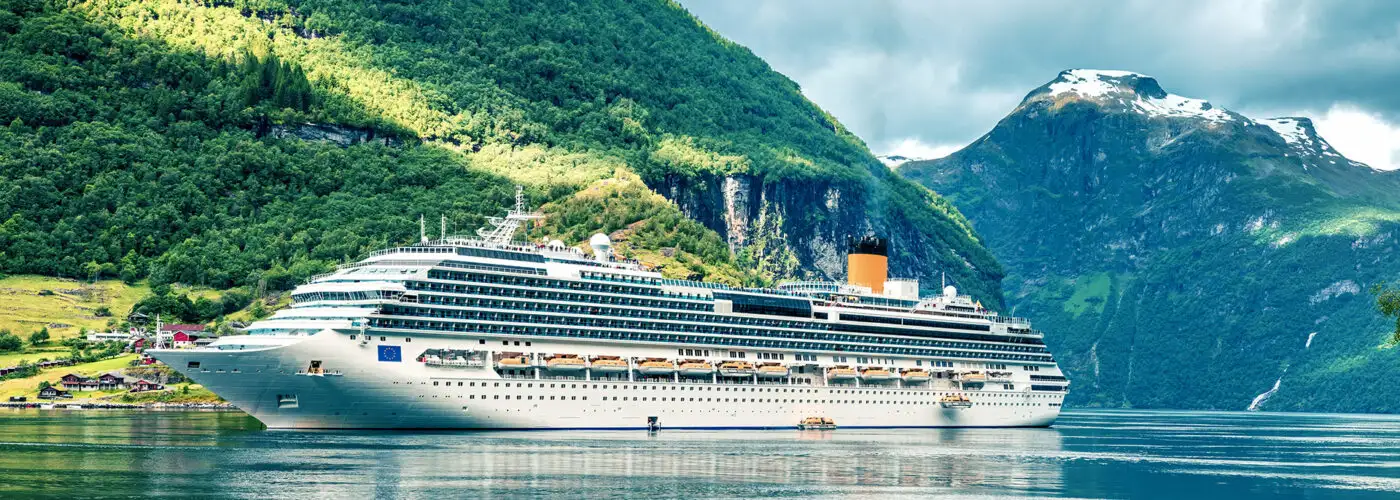 cruise ship in Geiranger port, western Norway