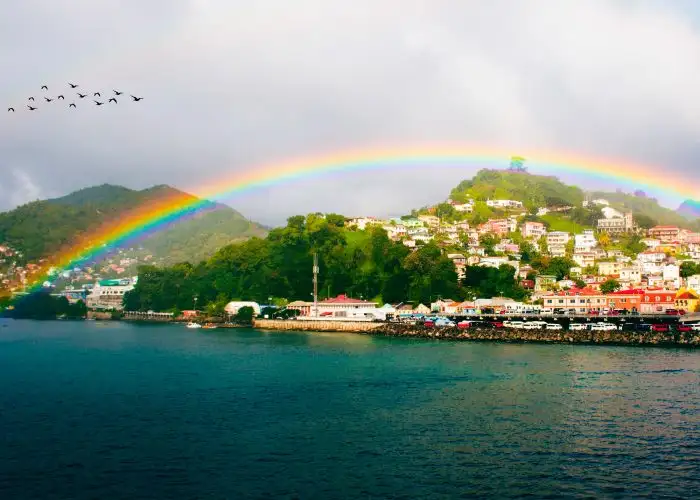 rainbow is seen over Saint George's town, capital of Grenada island, Caribbean region of Lesser Antilles