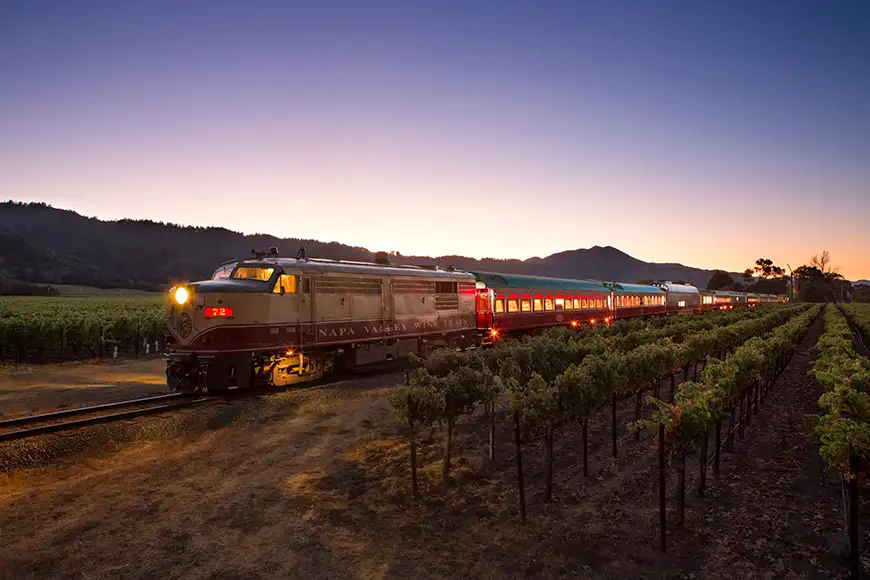 napa valley wine train at night.