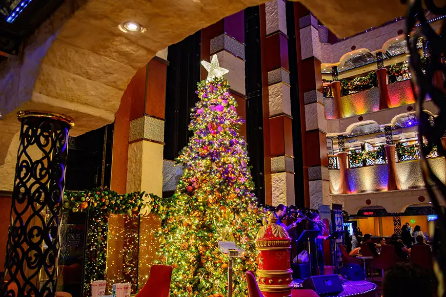 holiday decorations on carnival cruise ship.