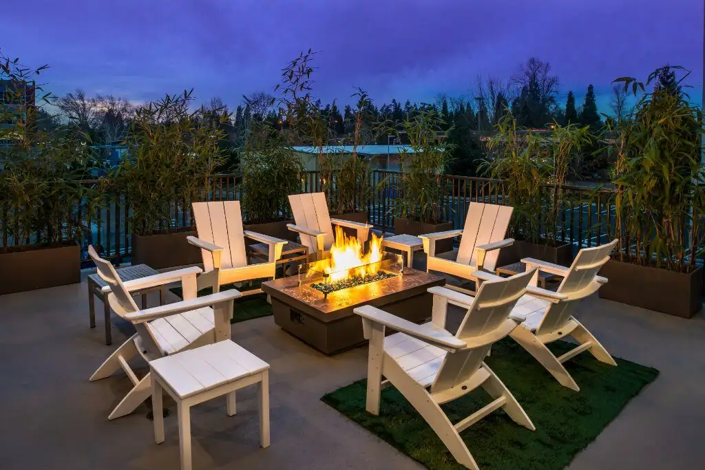 EVEN hotel eugene patio with fire pit.