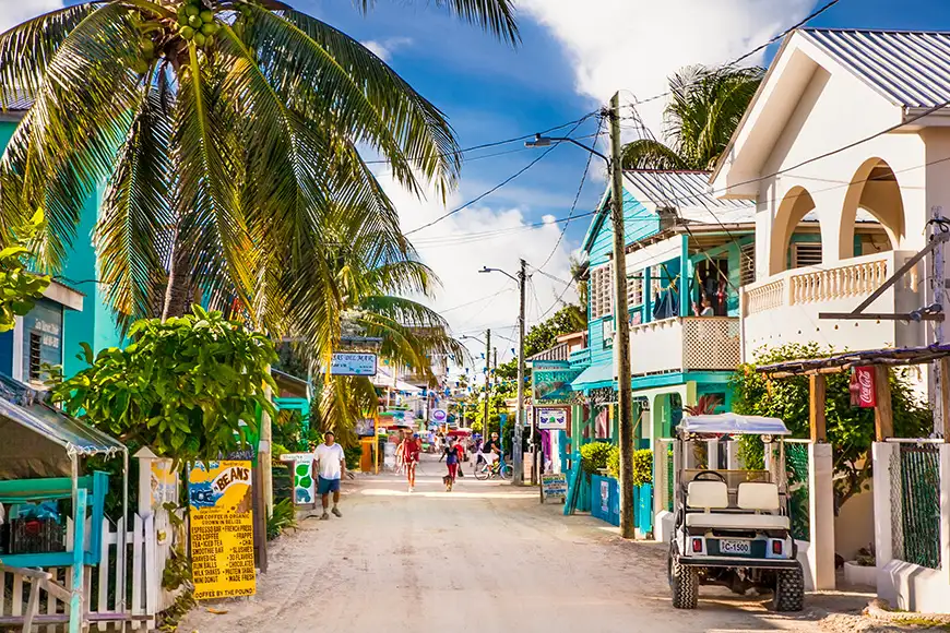 Playa Asuncion street at Caye Caulker island in Belize