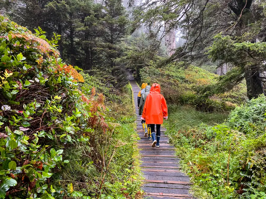 people hike along a path in Tofino, British Columbia, Canada