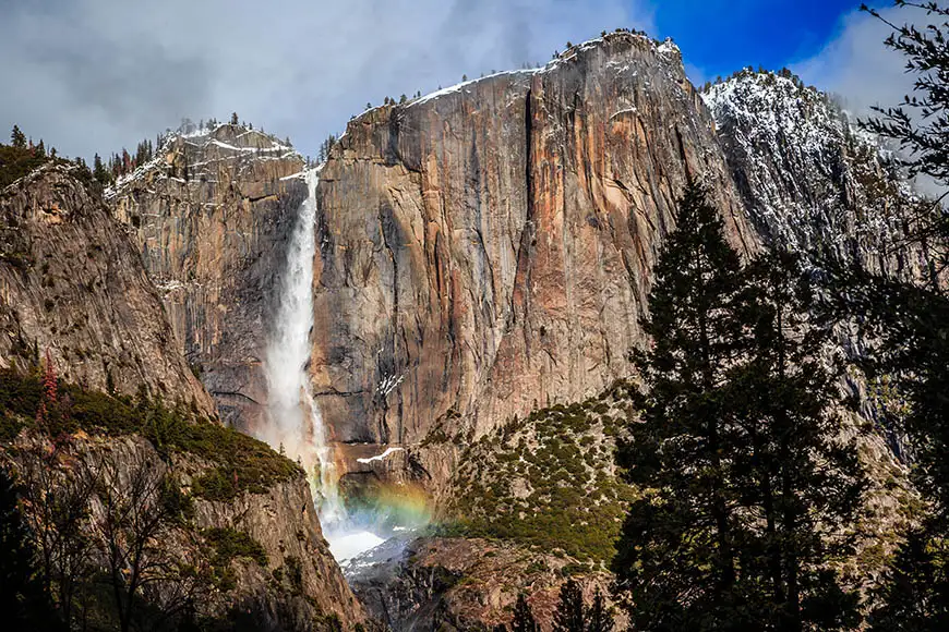 yosemite falls with rainbow.