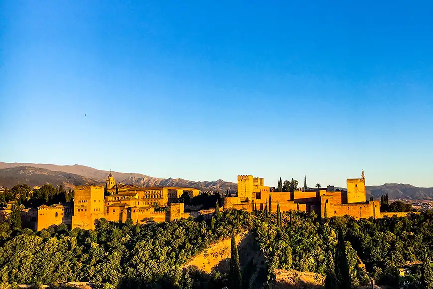 sunset over the alhambra in Granada, SPain