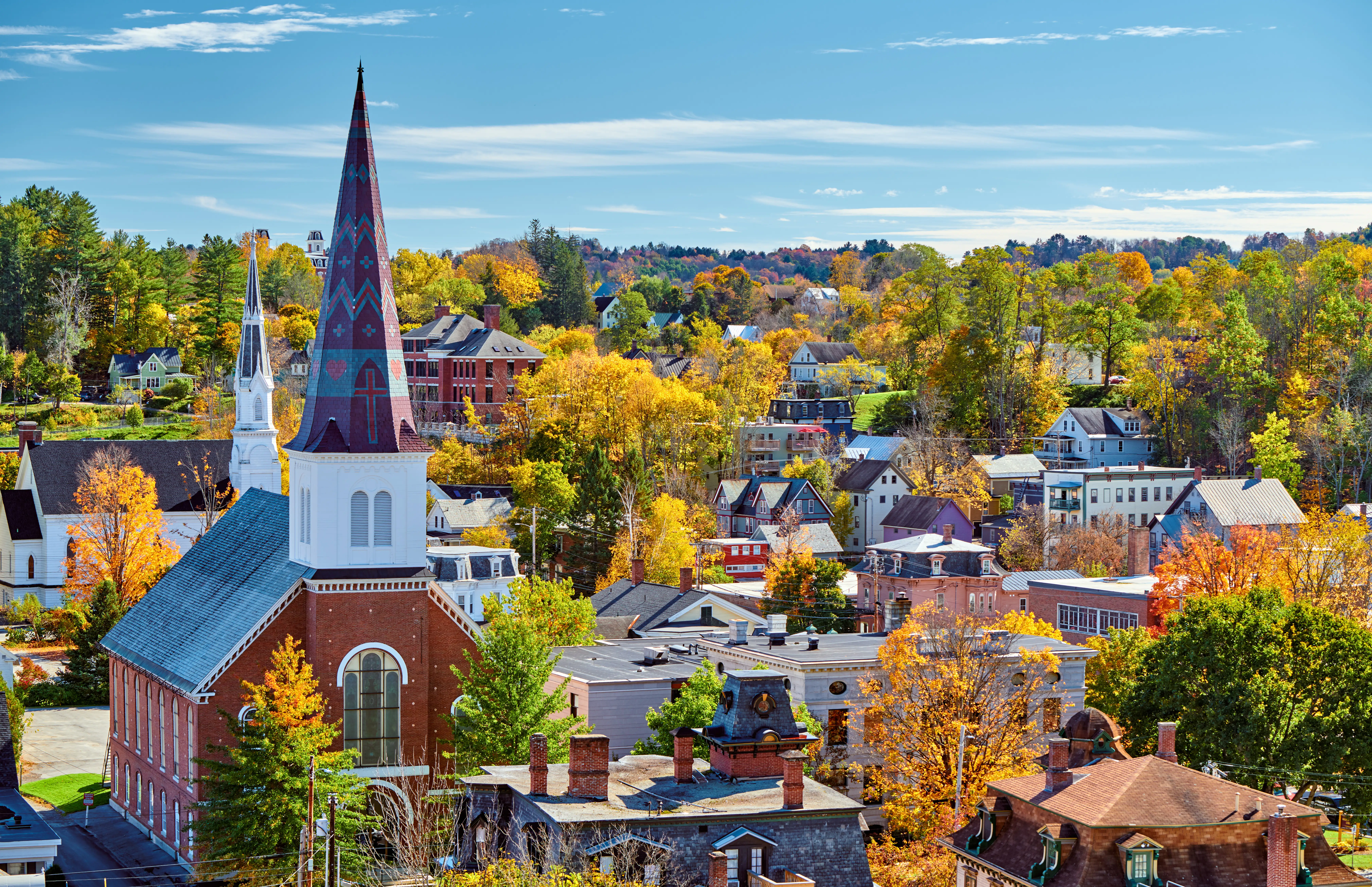 Vermont town in autumn