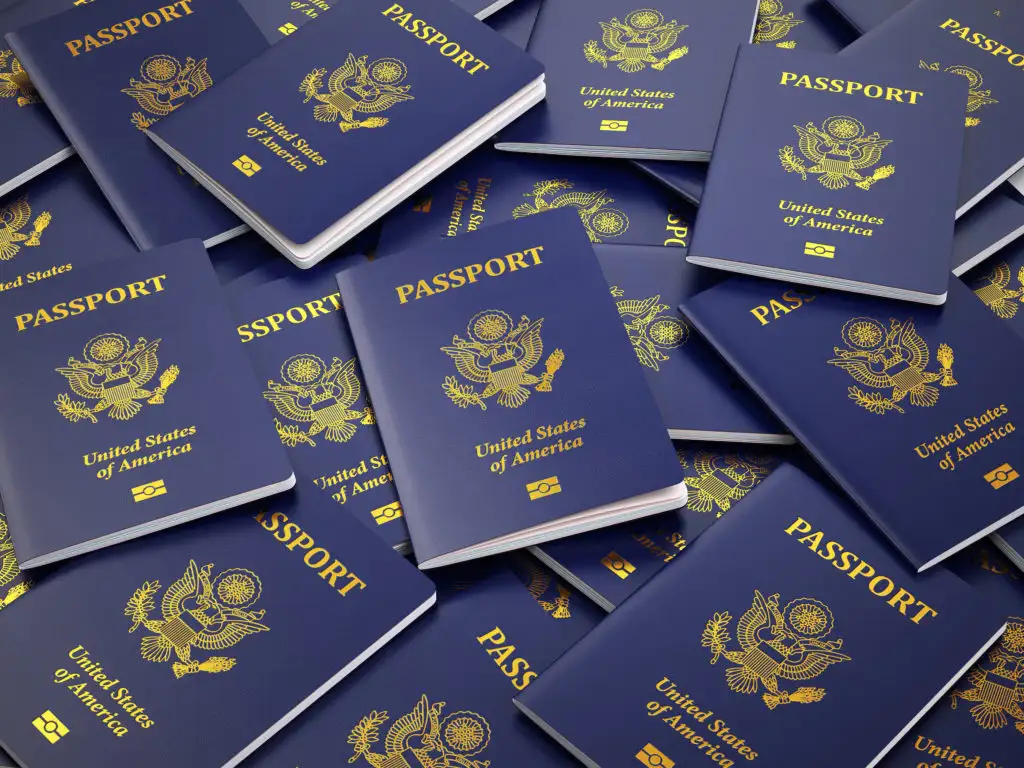 Several United States passports piled on top of each other