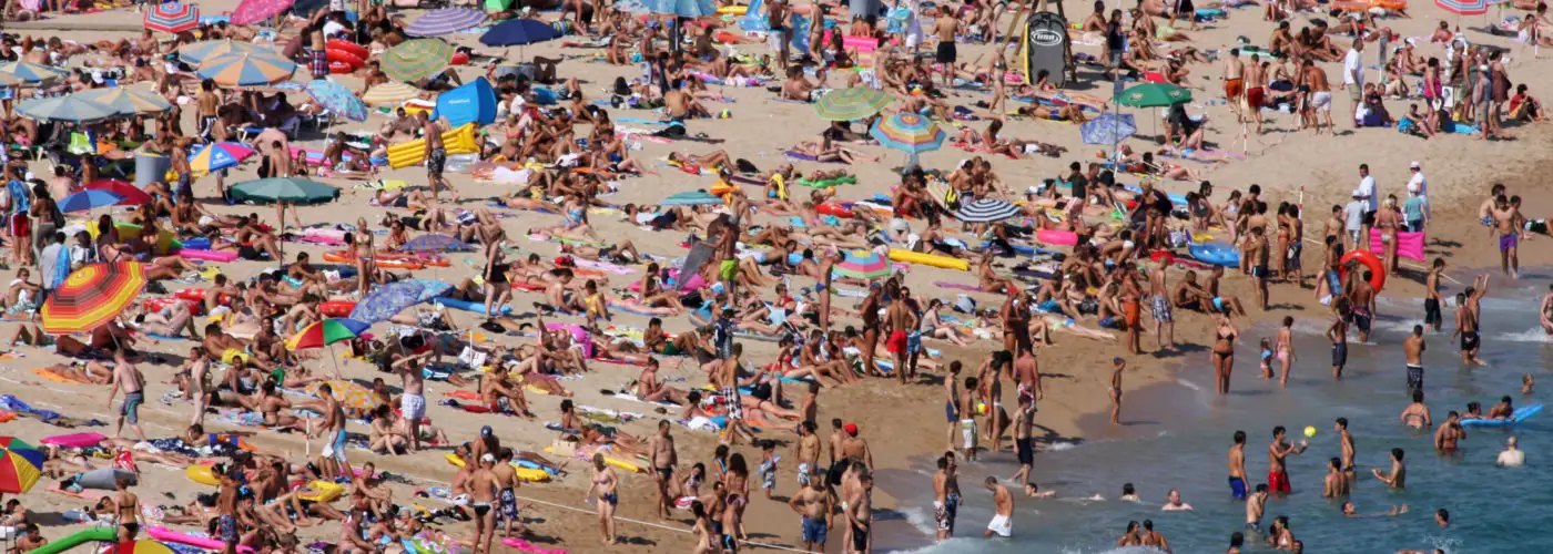 Aerial view of extremely crowded beach