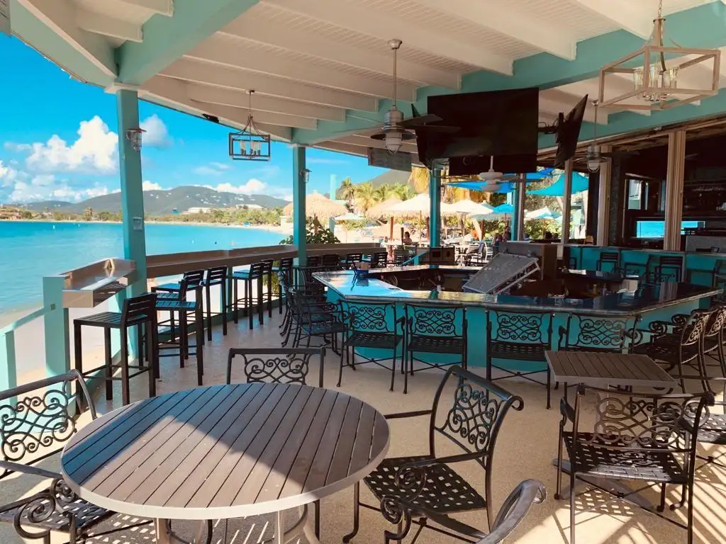 Oceanfront patio at the Emerald Beach Resort, St. Thomas