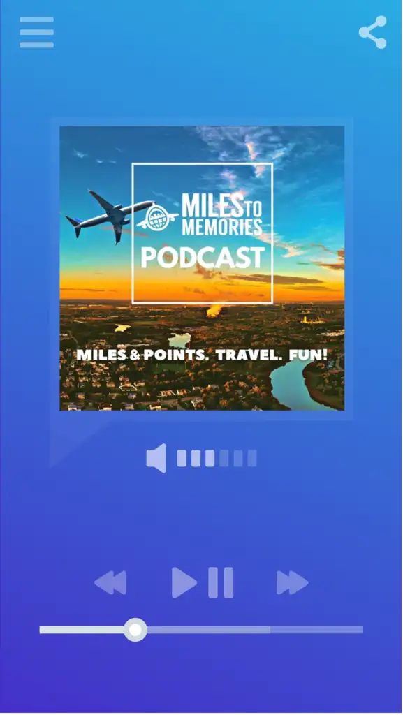 Smartphone music/podcast player displaying logo for the Miles to Memories podcast
