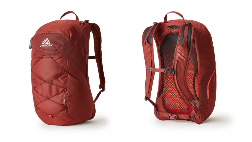 Front and back views of the Gregory Packs Arrio 22 in red