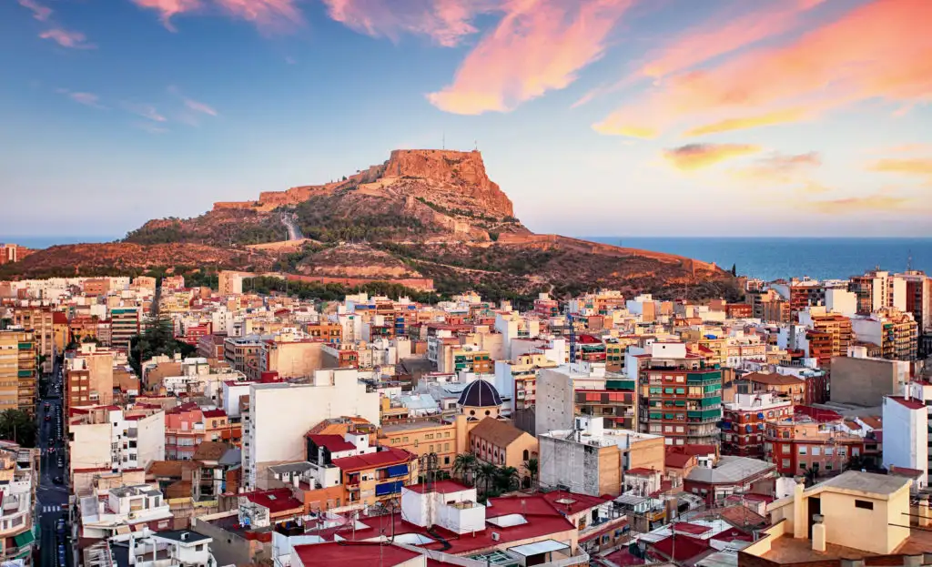 The city of Alicante, Spain at sunset