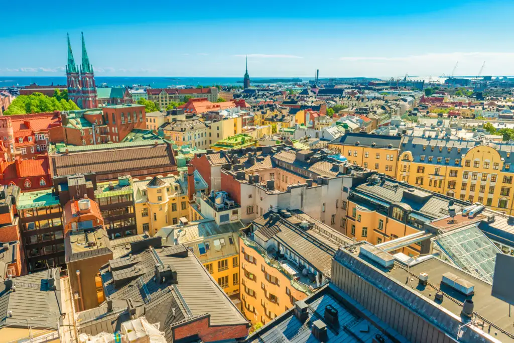 Aerial view of Helsinki, Finland on a bright summer day