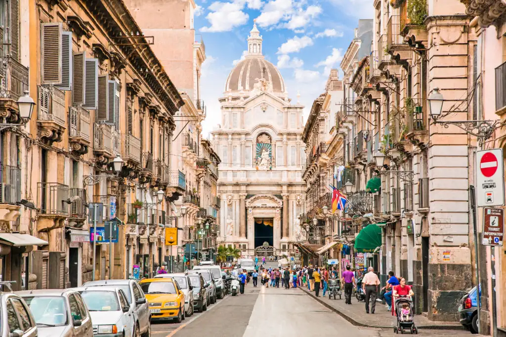 View of a street in Catania, Italy on a sunny day
