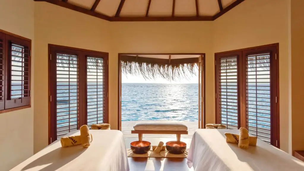 View from the massage room at the overwater spa at Drift Thelu Veliga Retreat