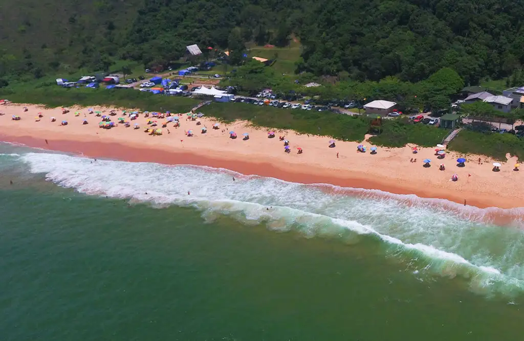 Aerial view of the beach at Praia do Pinho in Brazil