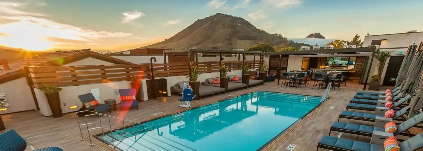Rooftop pool at Hotel Cerro at sunset
