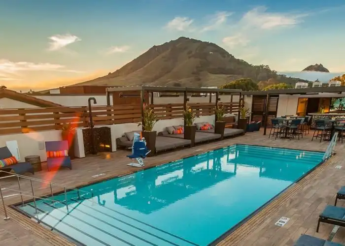 Rooftop pool at Hotel Cerro at sunset