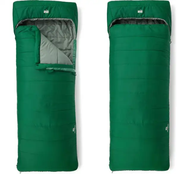 Two views of the REI Co-op Siesta Hooded 25 in green