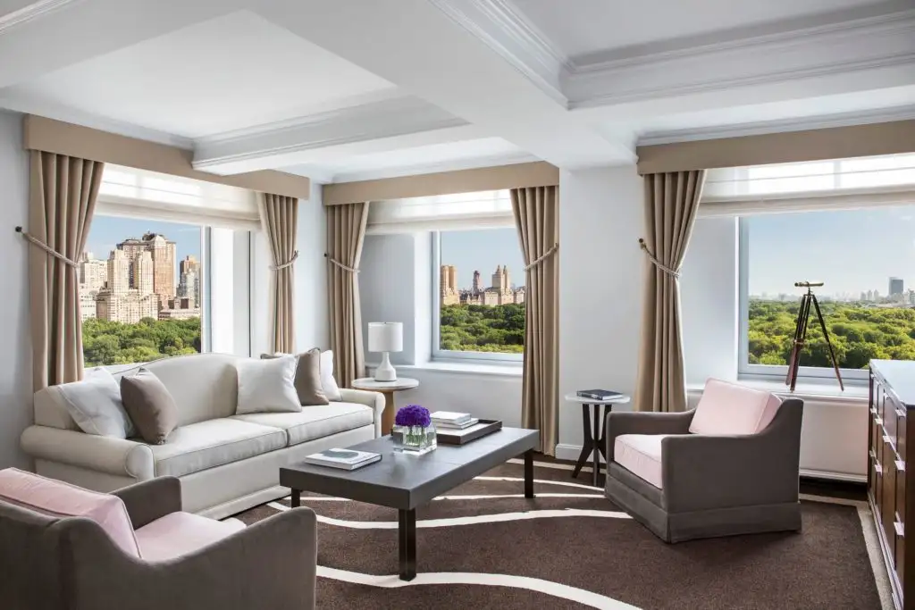 Interior of a living room in a suite at the The Ritz-Carlton New York