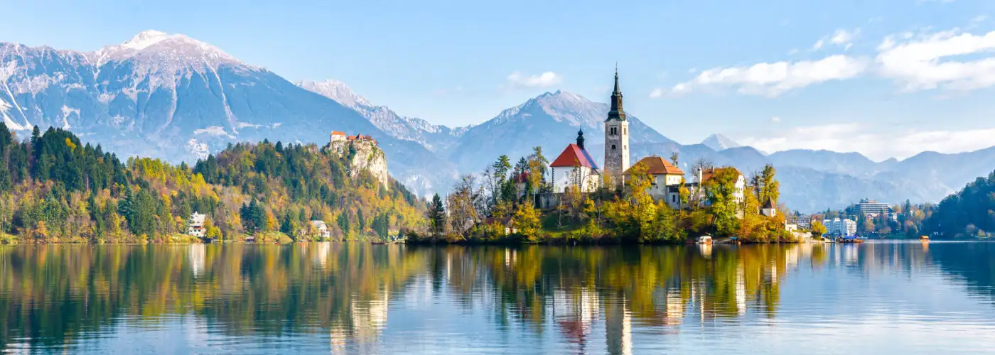Lake Bled with the Julian Alps in the background in Slovenia