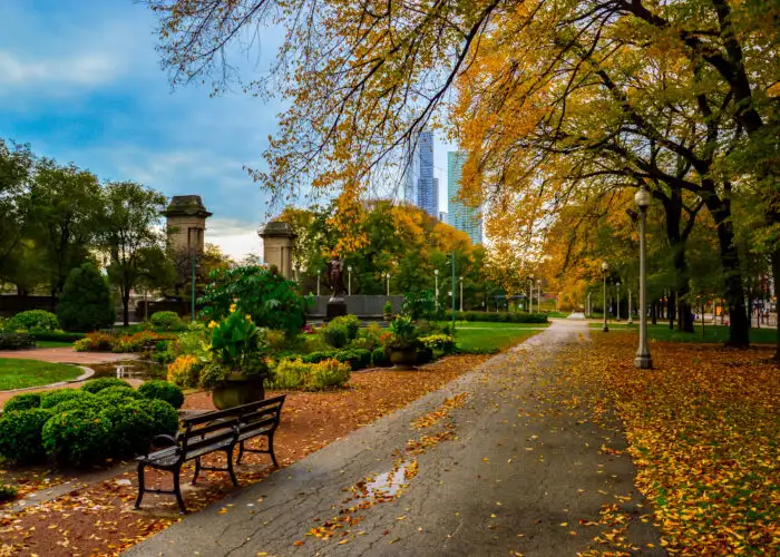 City park in Chicago with fall colors