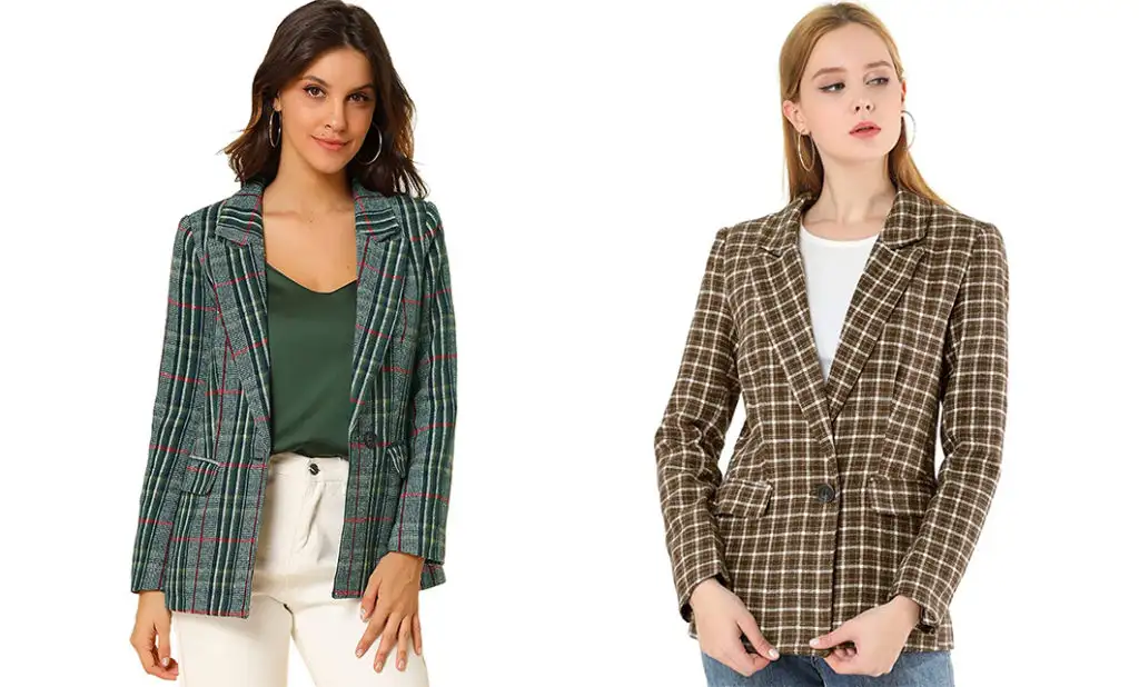 Two models showing different colors of the Allegra K Women's Blazer