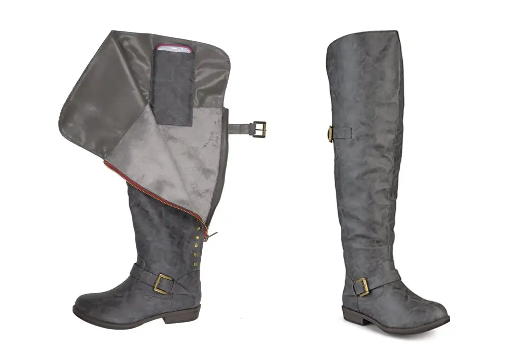The Journee Collection Pocket Boot, unzipped (left) and the Journee Collection Pocket Boot, zipped (right)