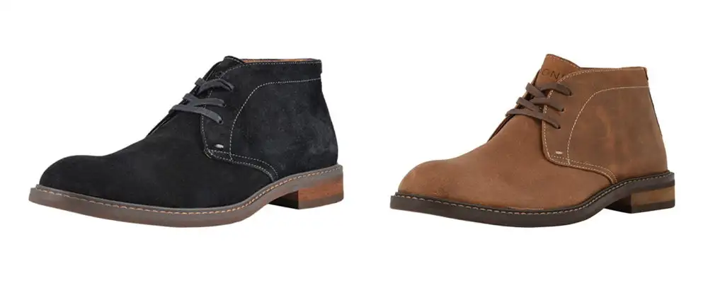 Two color options, black, and brown, of the Vionic Bowery Chase Chukka Boot
