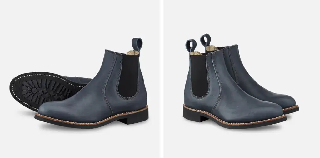 Two views of a pair of Red Wing Heritage Chelsea Boot in dark blue