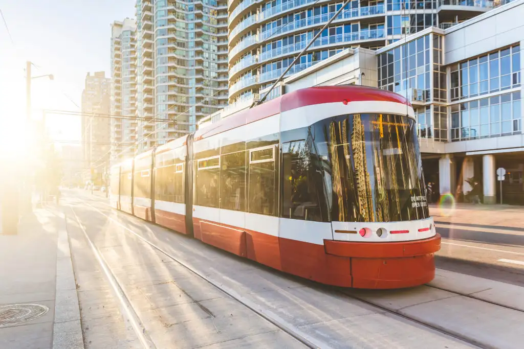 Tram in Toronto at sunset