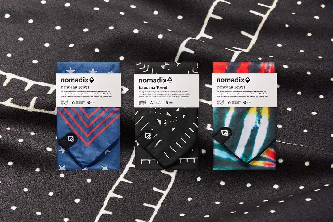 Three colors and patterns of the Nomadix Bandana Towel