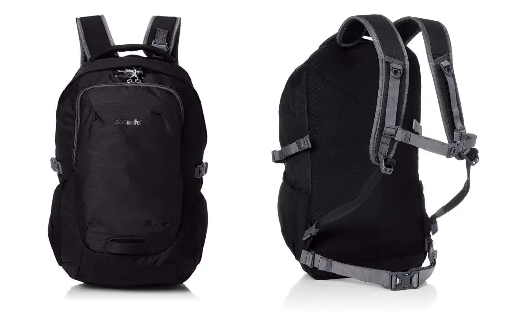 Two views of the Pacsafe Venturesafe G3 25 Liter Anti Theft Travel Backpack5