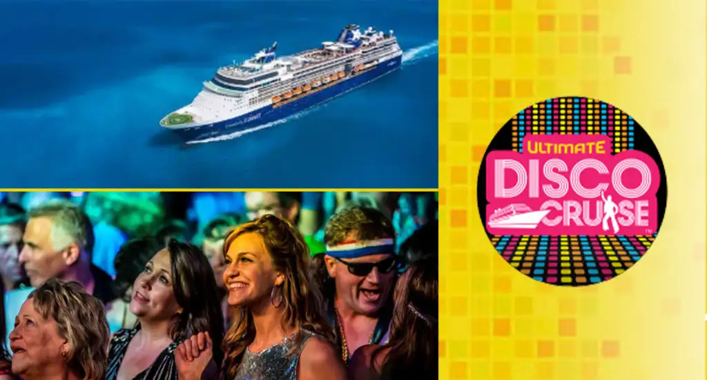 Images from the Ultimate Disco Cruise experience and the respective logo