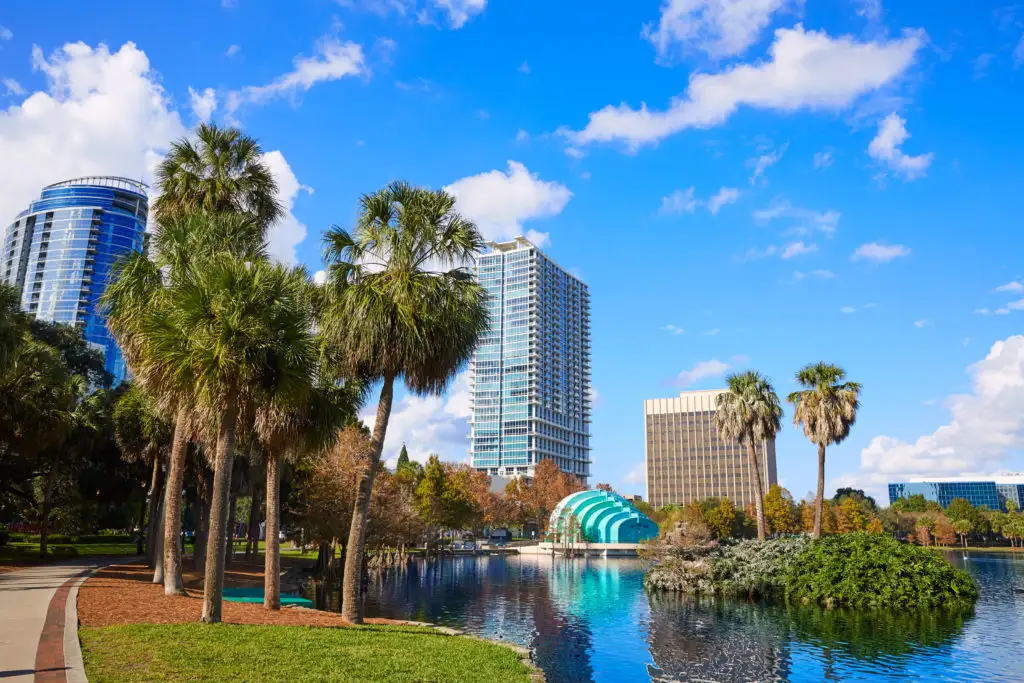 Orlando skyline fom lake Eola Florida US