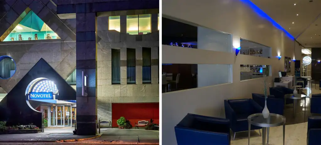 Exterior and interior shots of Novotel hotel in Toronto, Canada