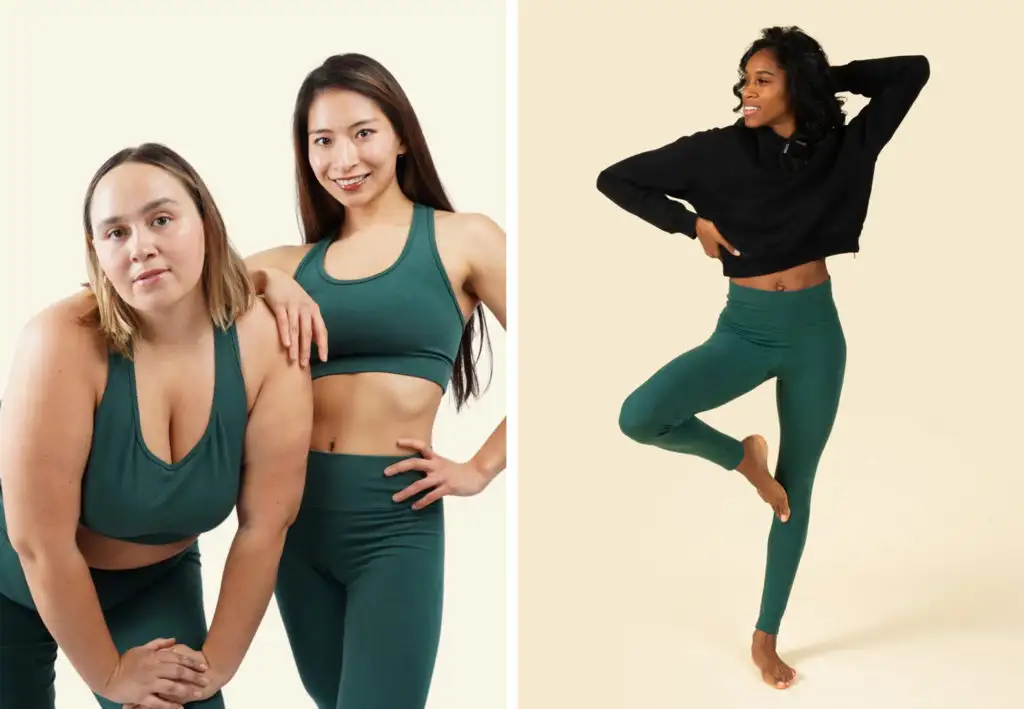 Three women wearing green Reprise Activewear Aspen Leggings