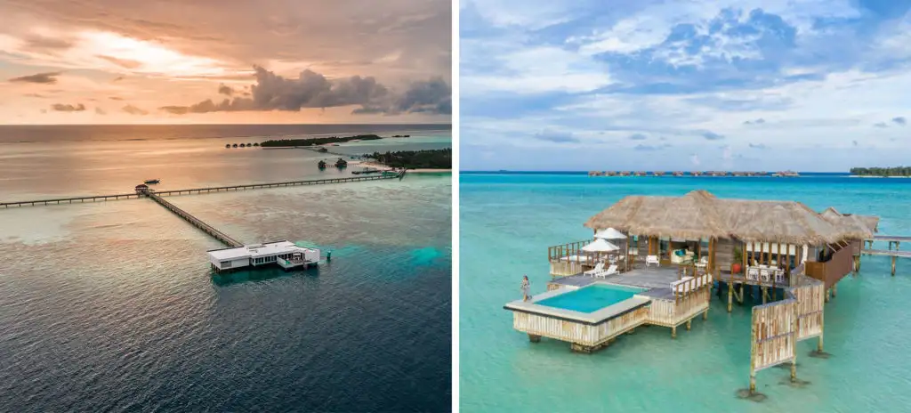 Overwater bungalows at The Conrad Maldives, Rangali Island in the Maldives 