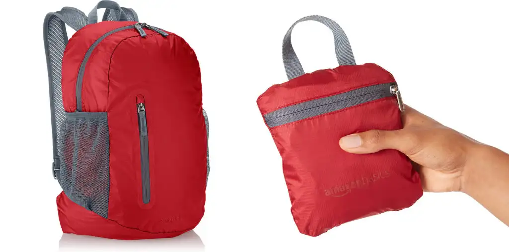 Amazon Basics Ultralight Portable Packable Day Pack in red