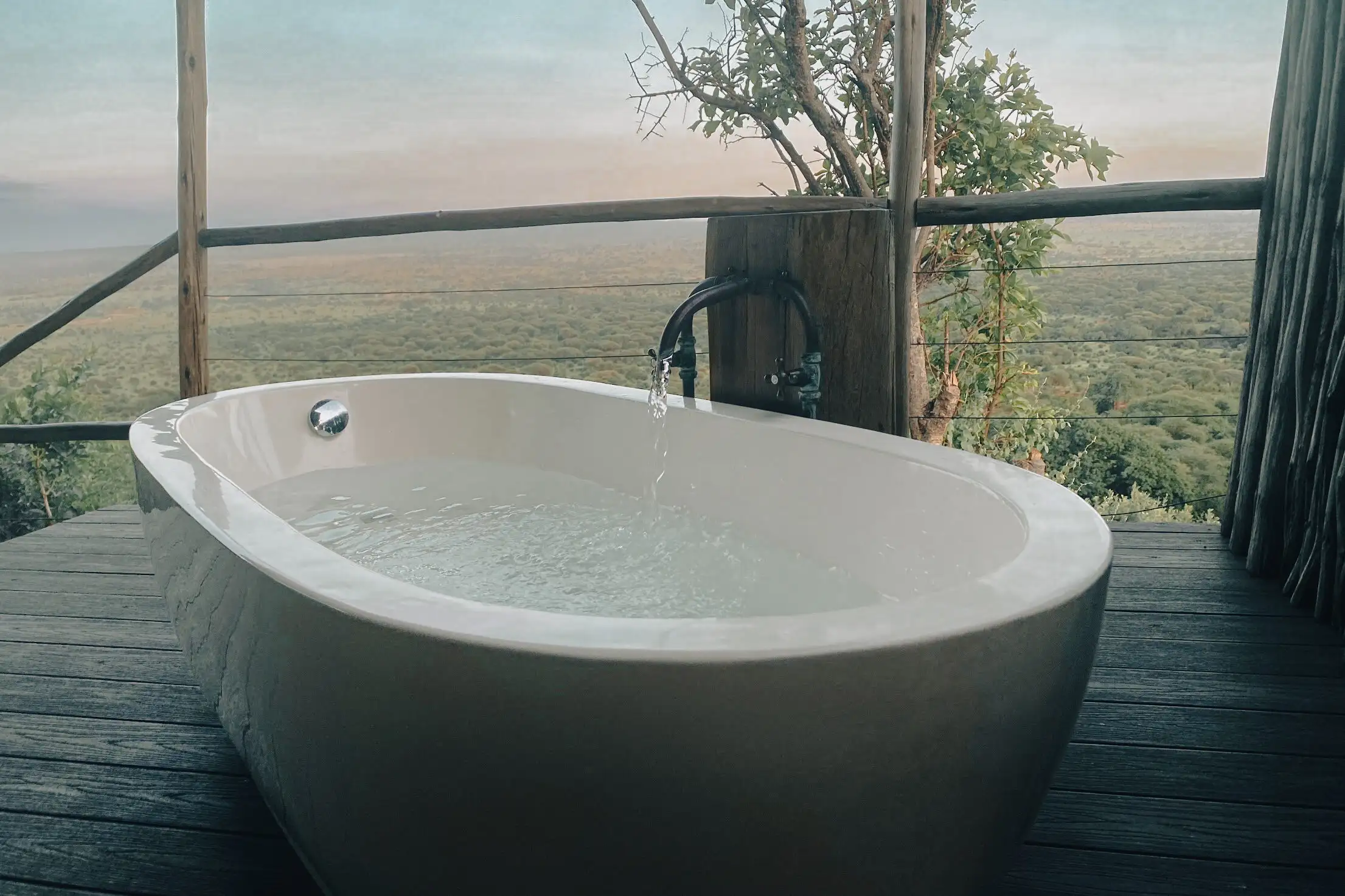 Outdoor bathtube at Lemala’s Mpingo Ridge Lodge in Tanzania