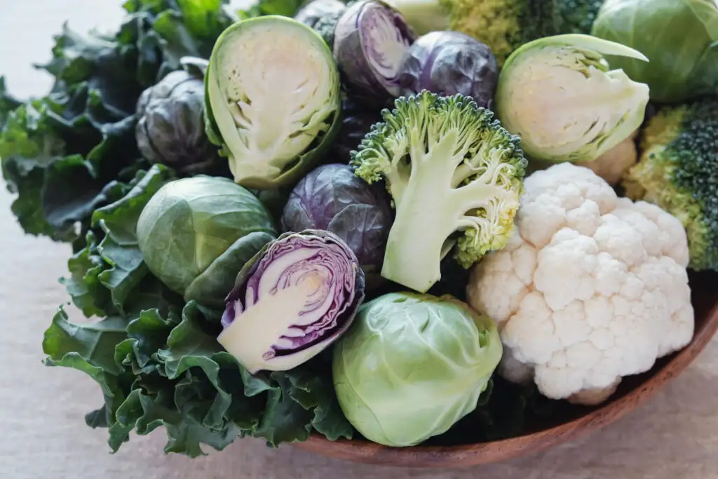 Close up of a plate of cruciferous vegetables