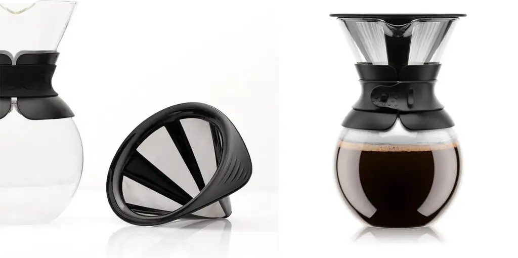 Two views of the Bodum Pour-Over Coffee Maker with Permanent Filter