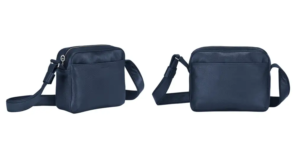 Le Foulonné Leather Camera Crossbody Bag  in navy blue