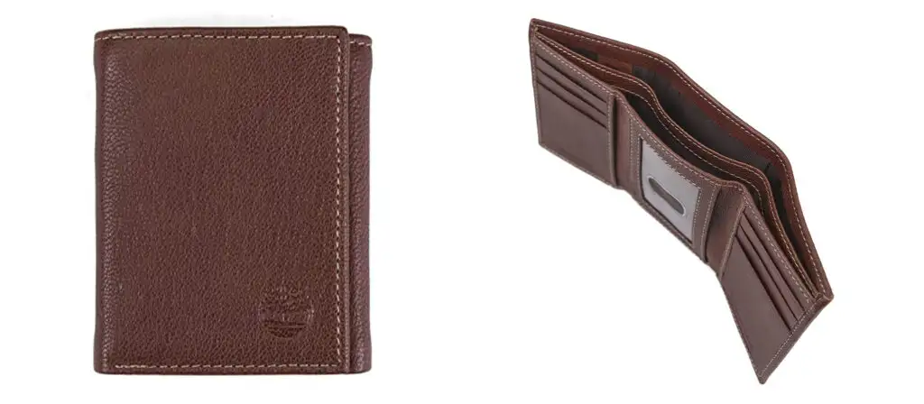 Two views of the Timberland Genuine Leather RFID-Blocking Trifold Security Wallet